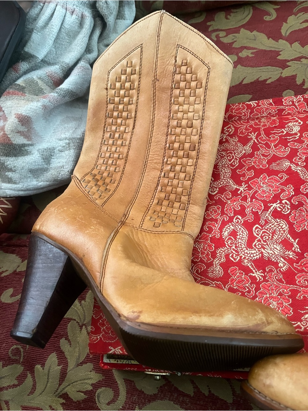 Western-Inspired Tan Leather Women’s Ankle Boot. Vintage made in Romania